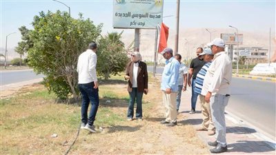 رئيس جهاز السويس الجديدة تتابع تطوير اللاندسكيب والتشجير
